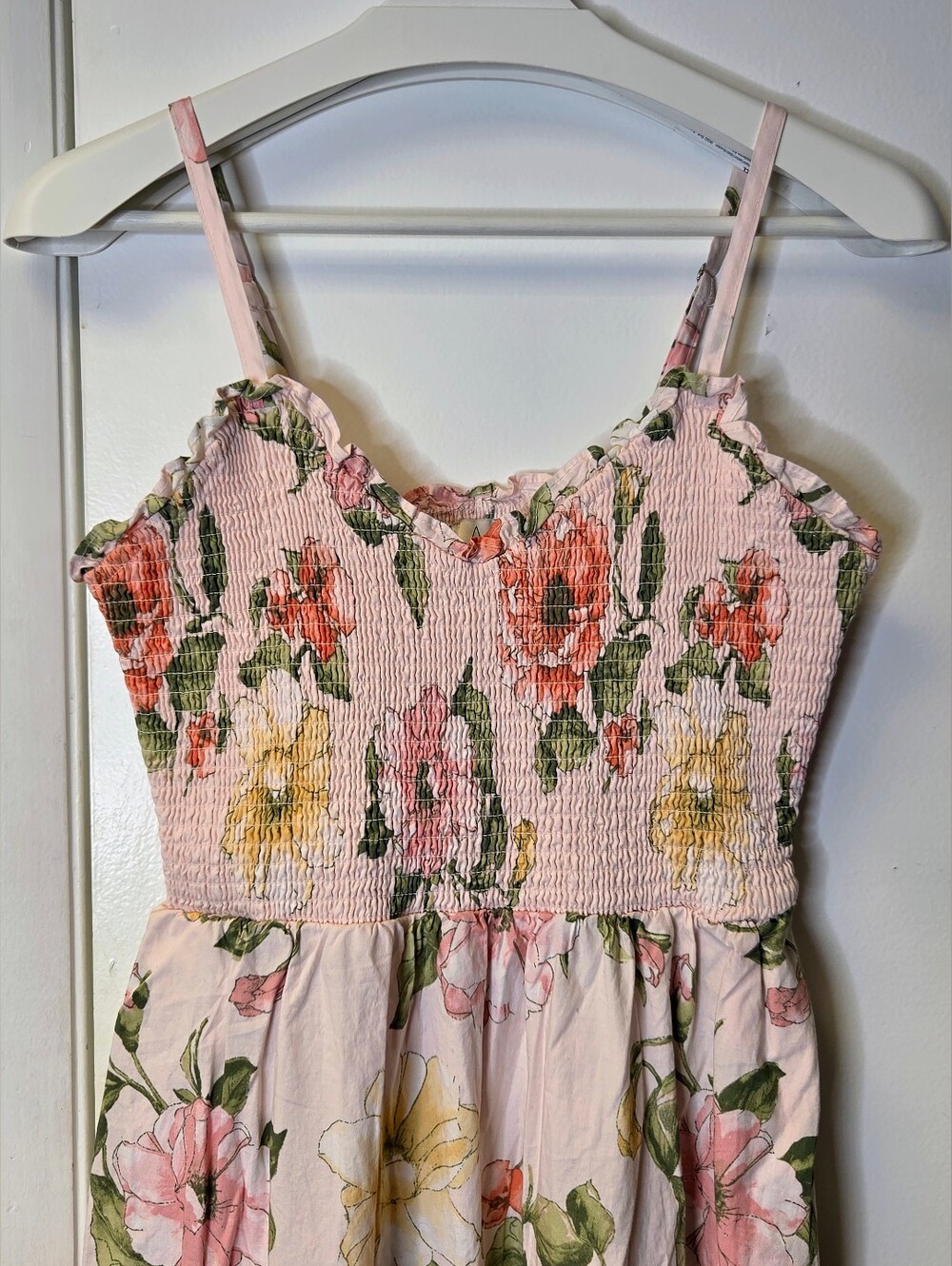 Joie Floral Smocked Maxi Dress Pink Yellow Size S Cottagecore Sundress Pockets - Picture 3 of 13